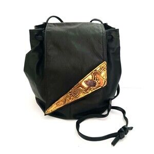 VTG Copa Collection Blk Leather Crossbody Brutalist Artisan Brass Amethyst Trim